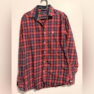 Ralph Lauren Custom Fit Plaid Button Down Shirt Red Blue White Men's L